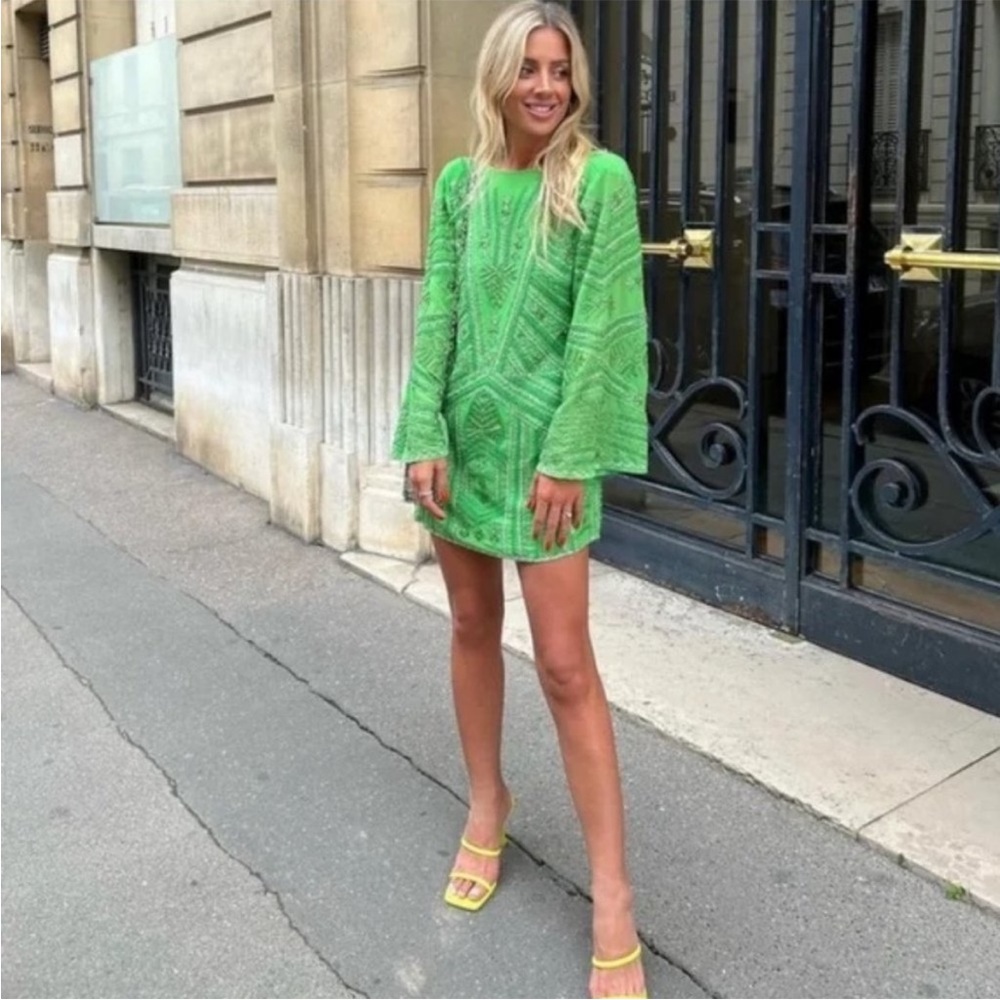 Zara Beaded Tunic Dress  Green Size Small-Medium - Picture 2 of 16